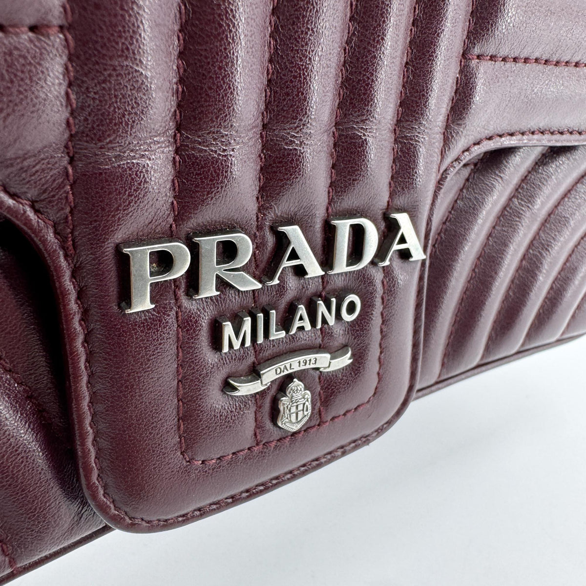 Prada Diagram Medium Crossbody Bag Burgundy Silver Hardware