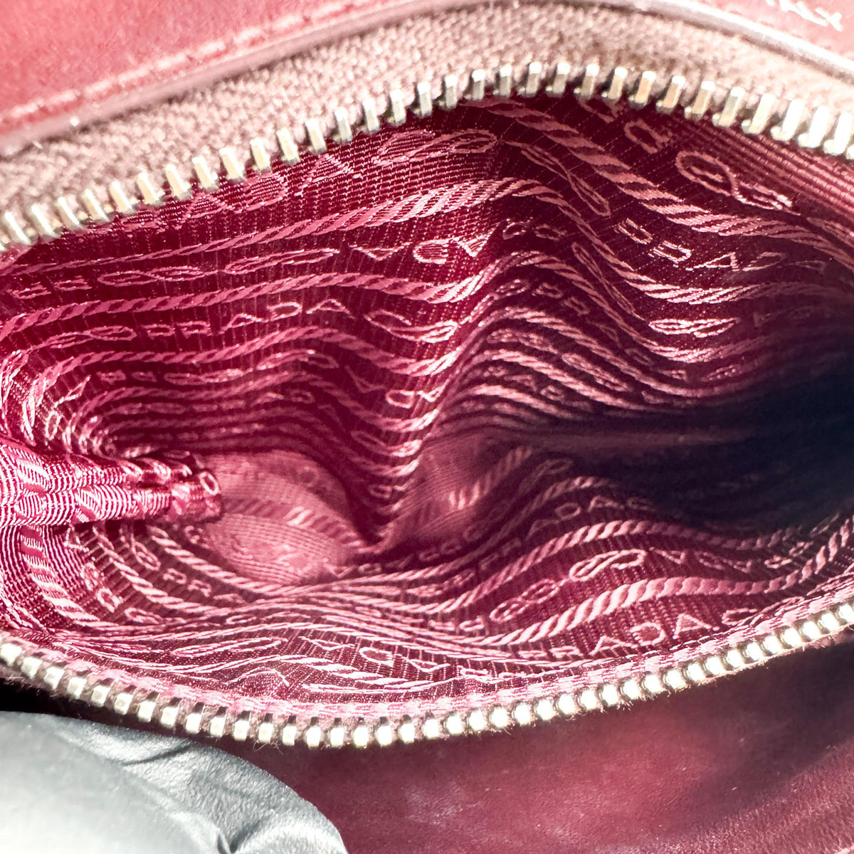 Prada Diagram Medium Crossbody Bag Burgundy Silver Hardware