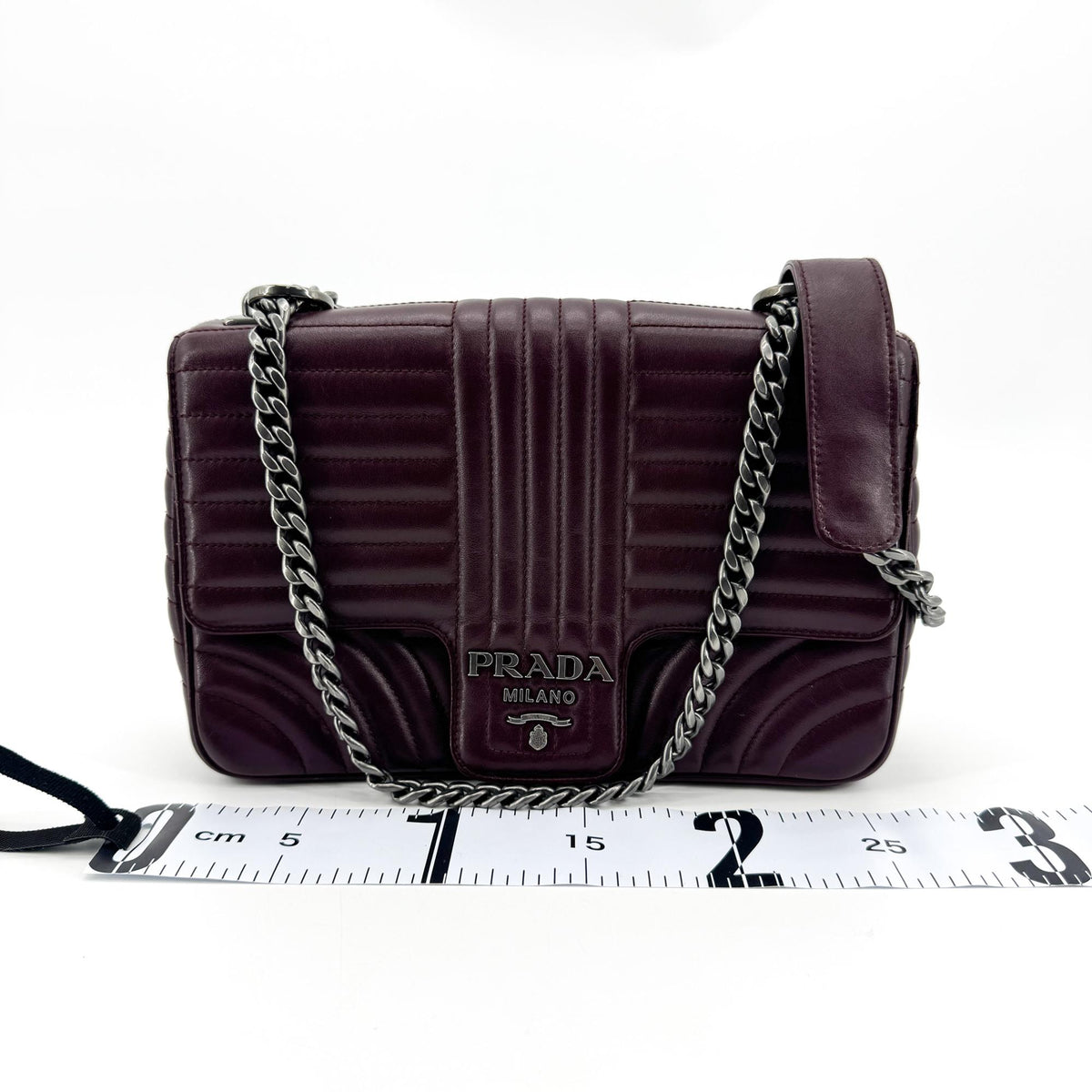 Prada Diagram Medium Crossbody Bag Burgundy Silver Hardware