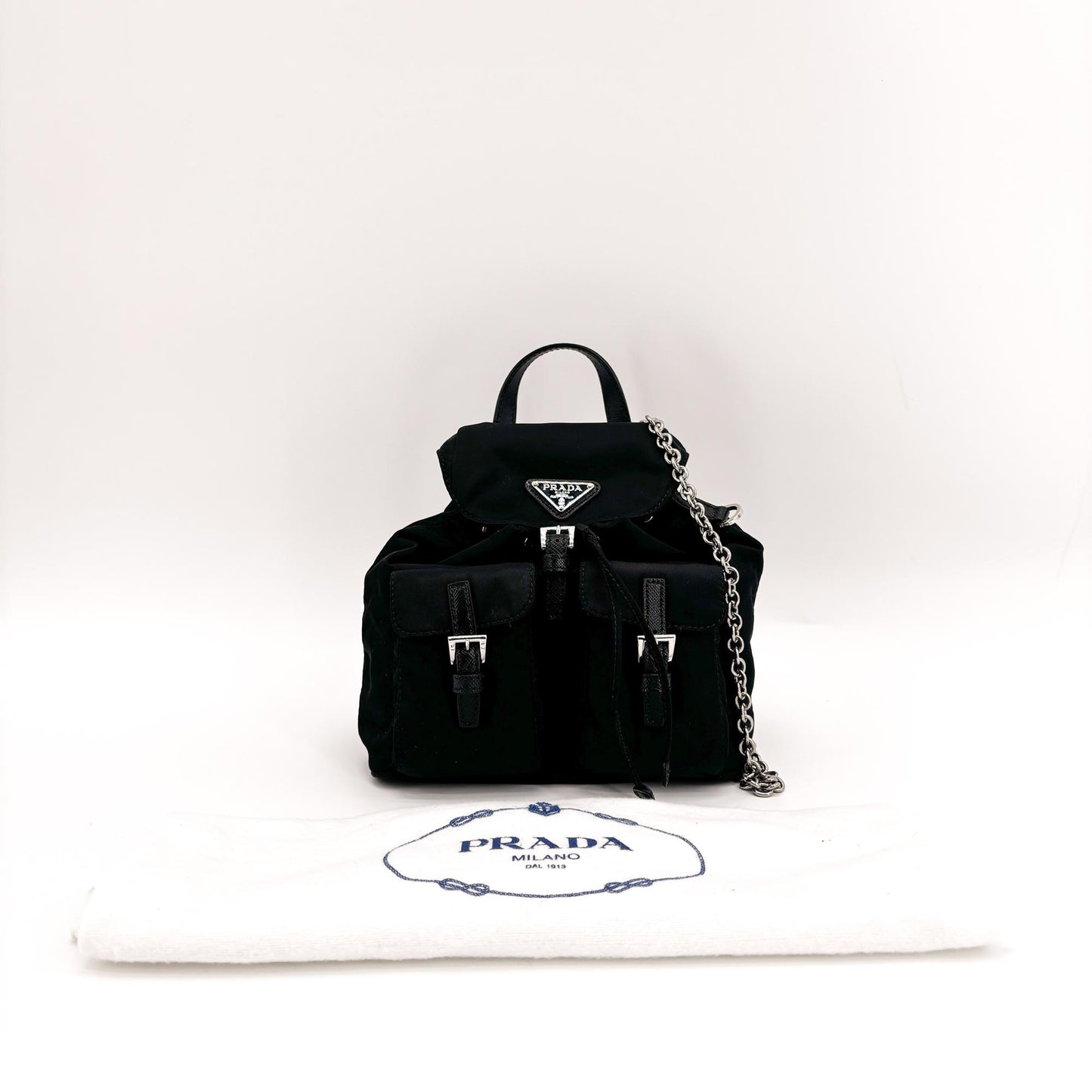 Prada Nylon Mini Chain Backpack Black