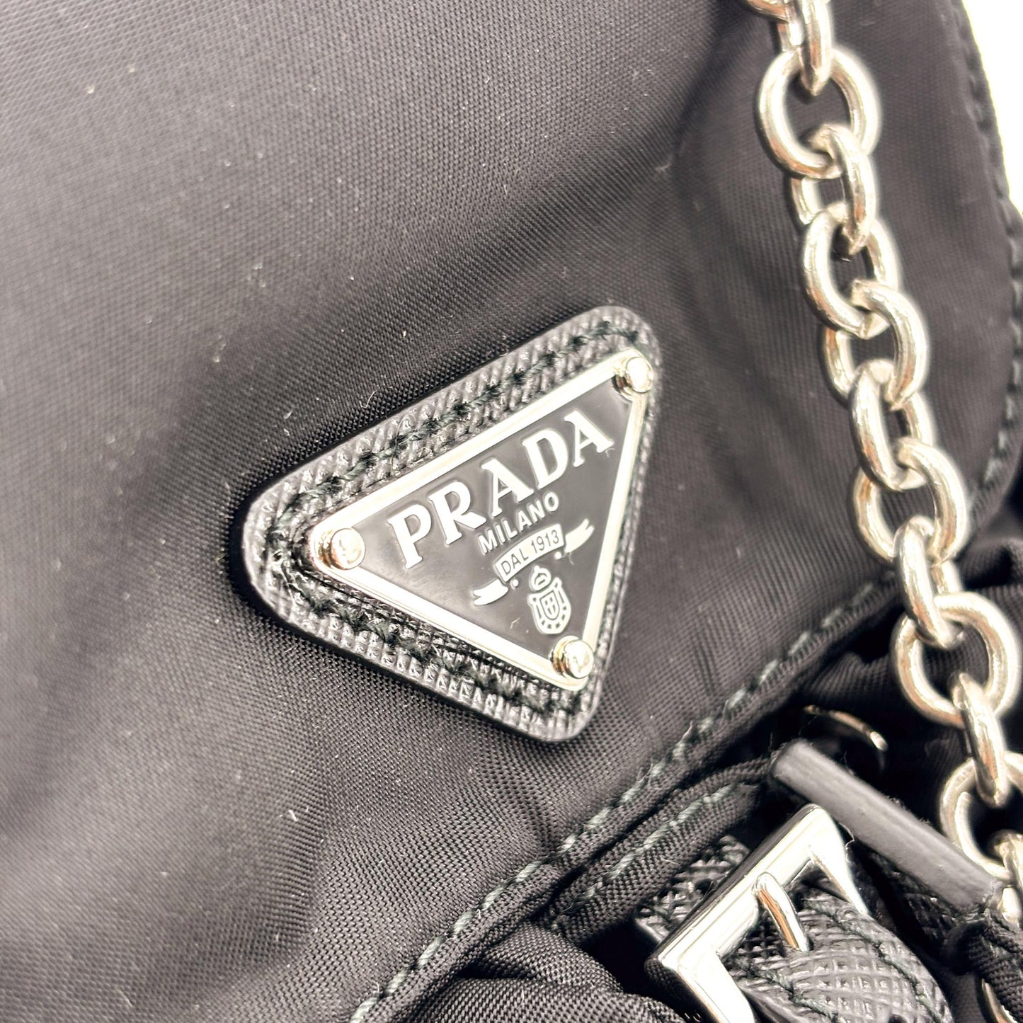 Prada Nylon Mini Chain Backpack Black