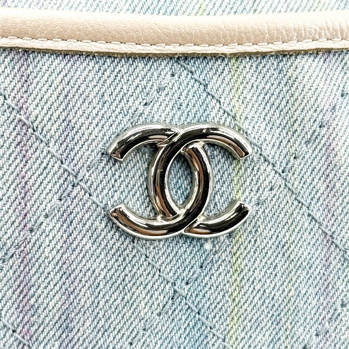 Chanel Small Hobo Bag Denim Beige Silver Hardware