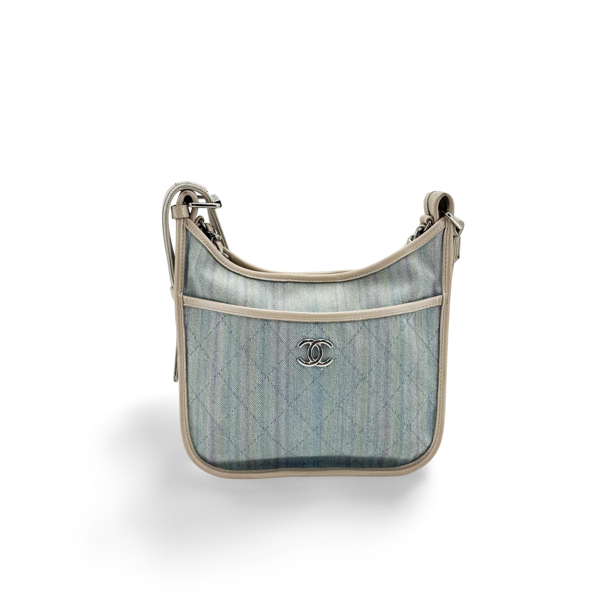 Chanel Small Hobo Bag Denim Beige Silver Hardware