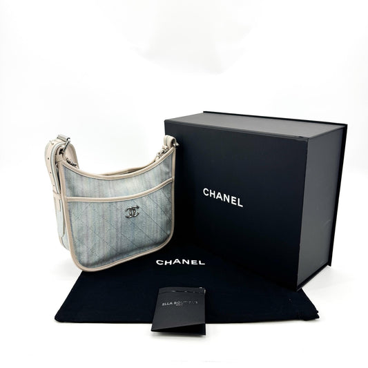 Chanel Small Hobo Bag Denim Beige Silver Hardware