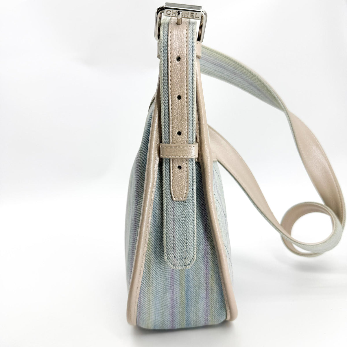Chanel Small Hobo Bag Denim Beige Silver Hardware