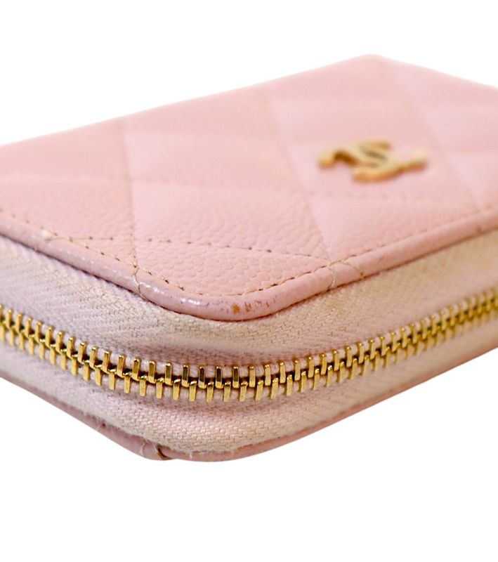 Chanel Pink Caviar Skin Zipped Card Wallet with Zip