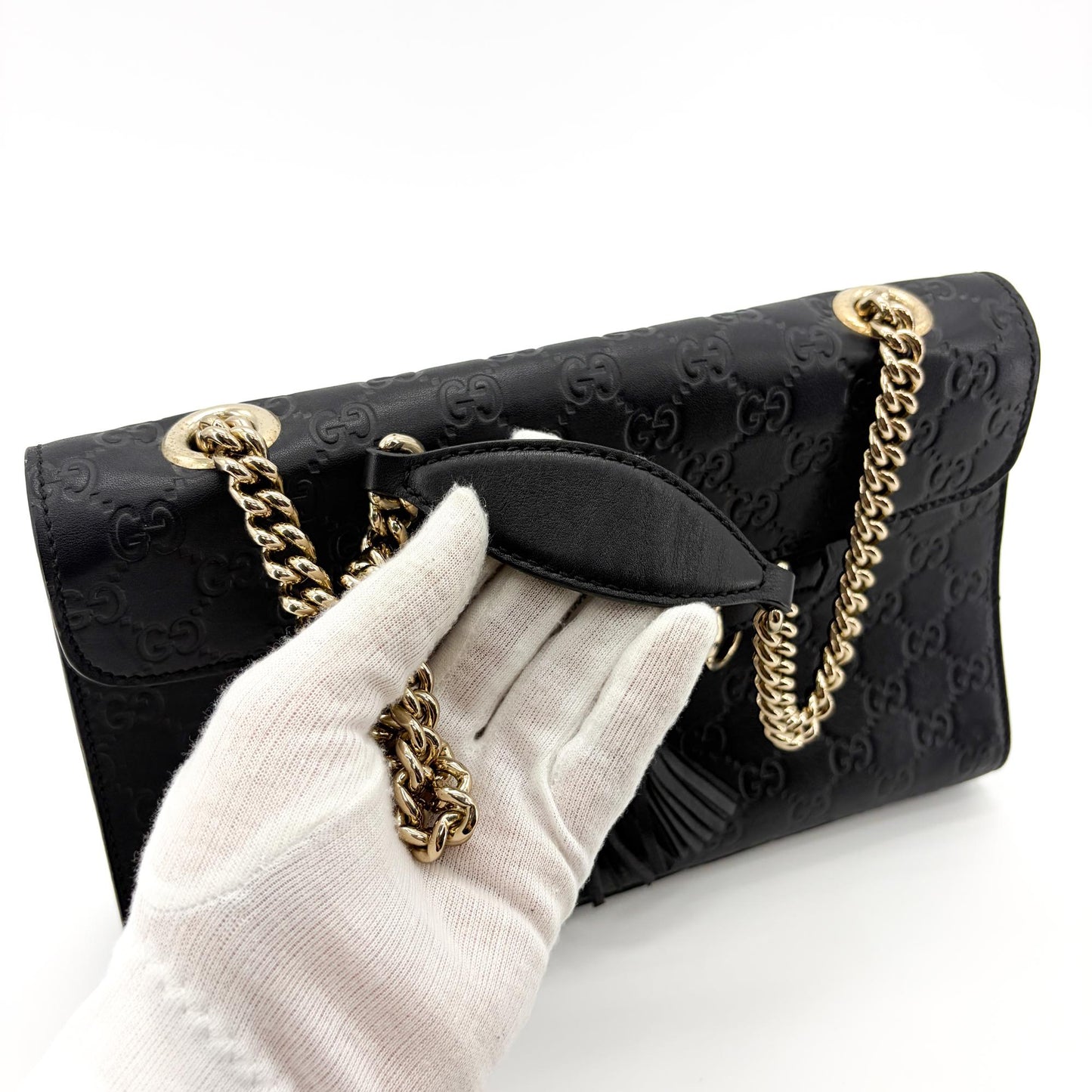 Gucci Guccisima Leather Horsebit Tassel Shoulder Bag Black