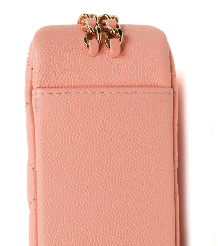 Chanel Pink Caviar Quilted CC Chain Shoulder Bag with Built-in Chip