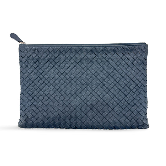 Bottega Veneta Intrecciato Leather Clutch Navy