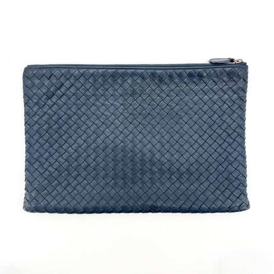 Bottega Veneta Intrecciato Leather Clutch Navy