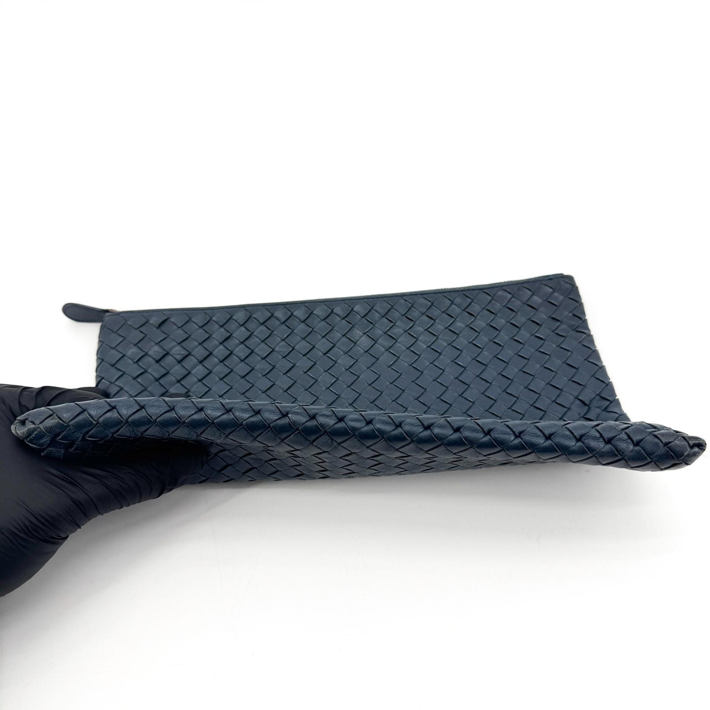 Bottega Veneta Intrecciato Leather Clutch Navy