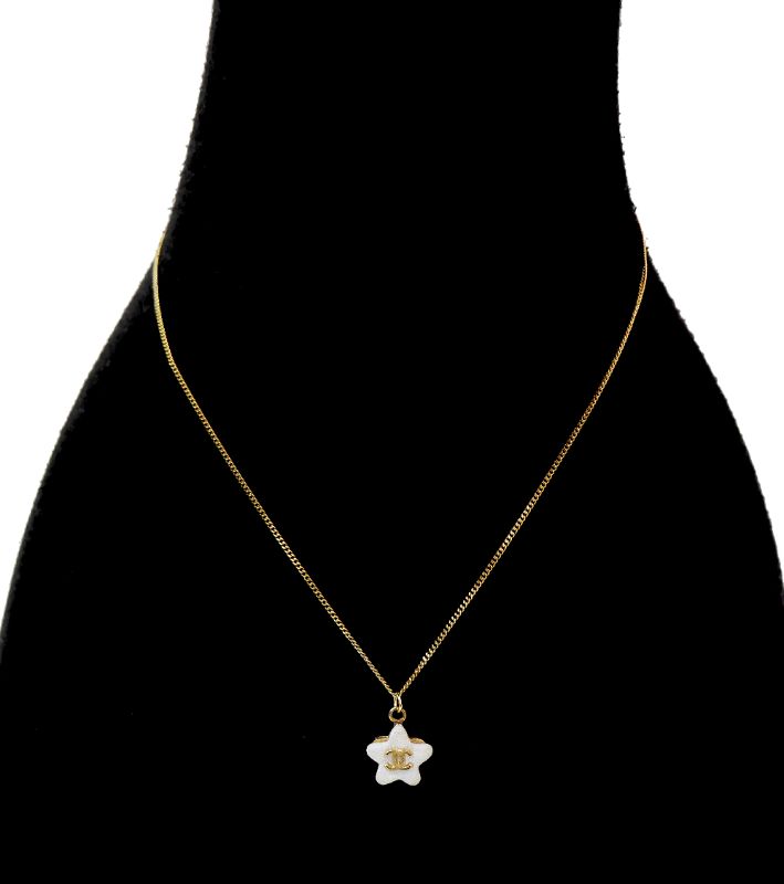 Chanel White Star CC Gold Necklace