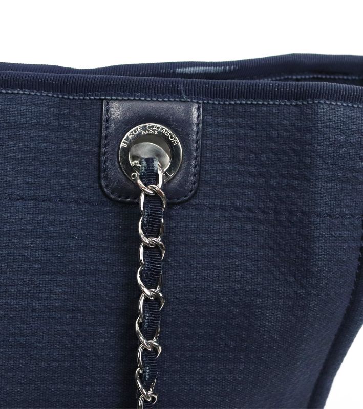 Chanel Navy Canvas Deauville Bag with Built-in Chip