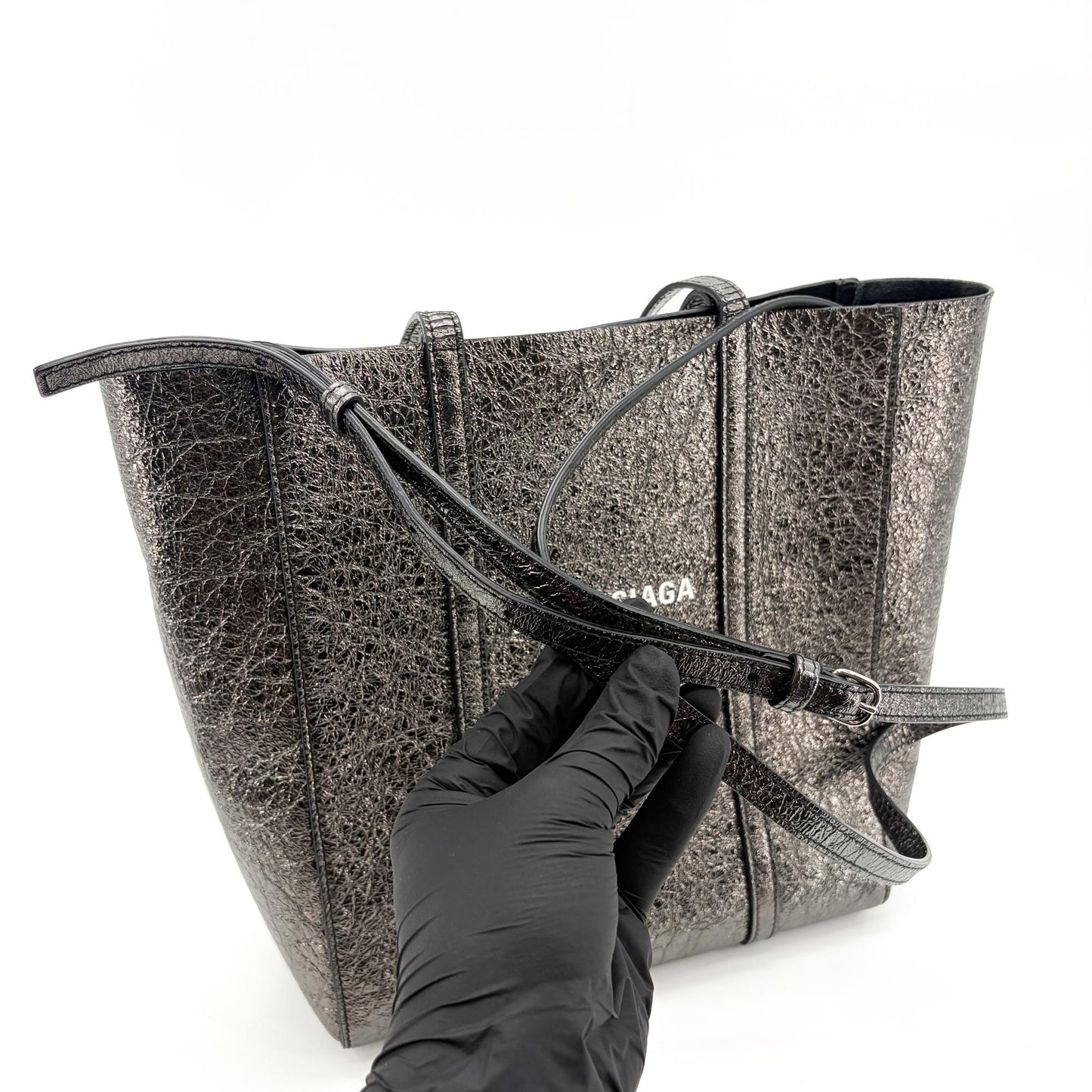 Balenciaga XS Everyday Tote Bag Metallic Dark Silver