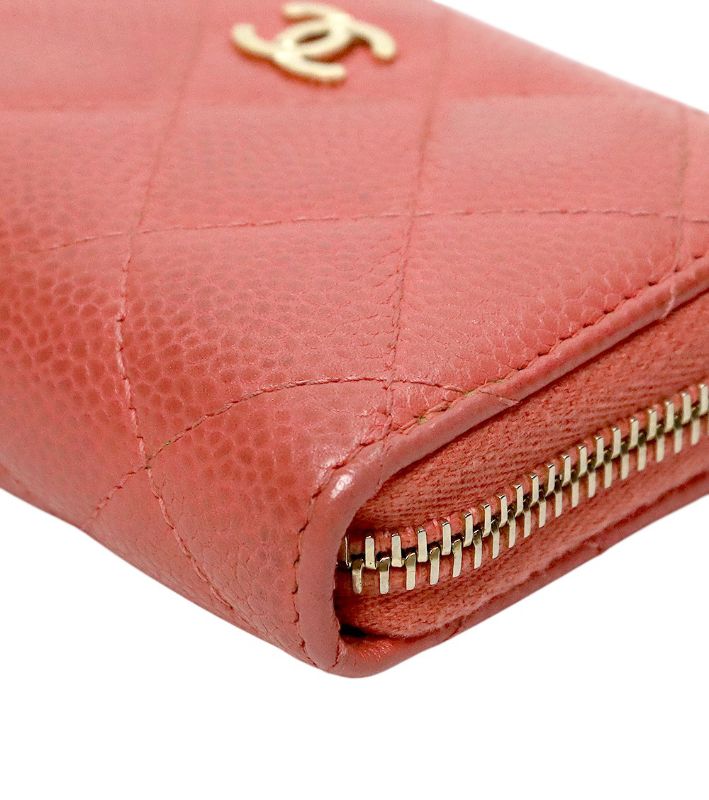 Chanel Pink Caviar Skin Zipped Card Wallet with Zip