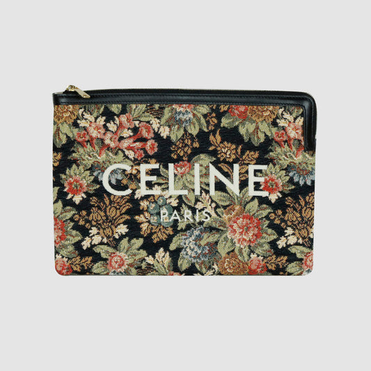 Flower embroidered logo clutch bag