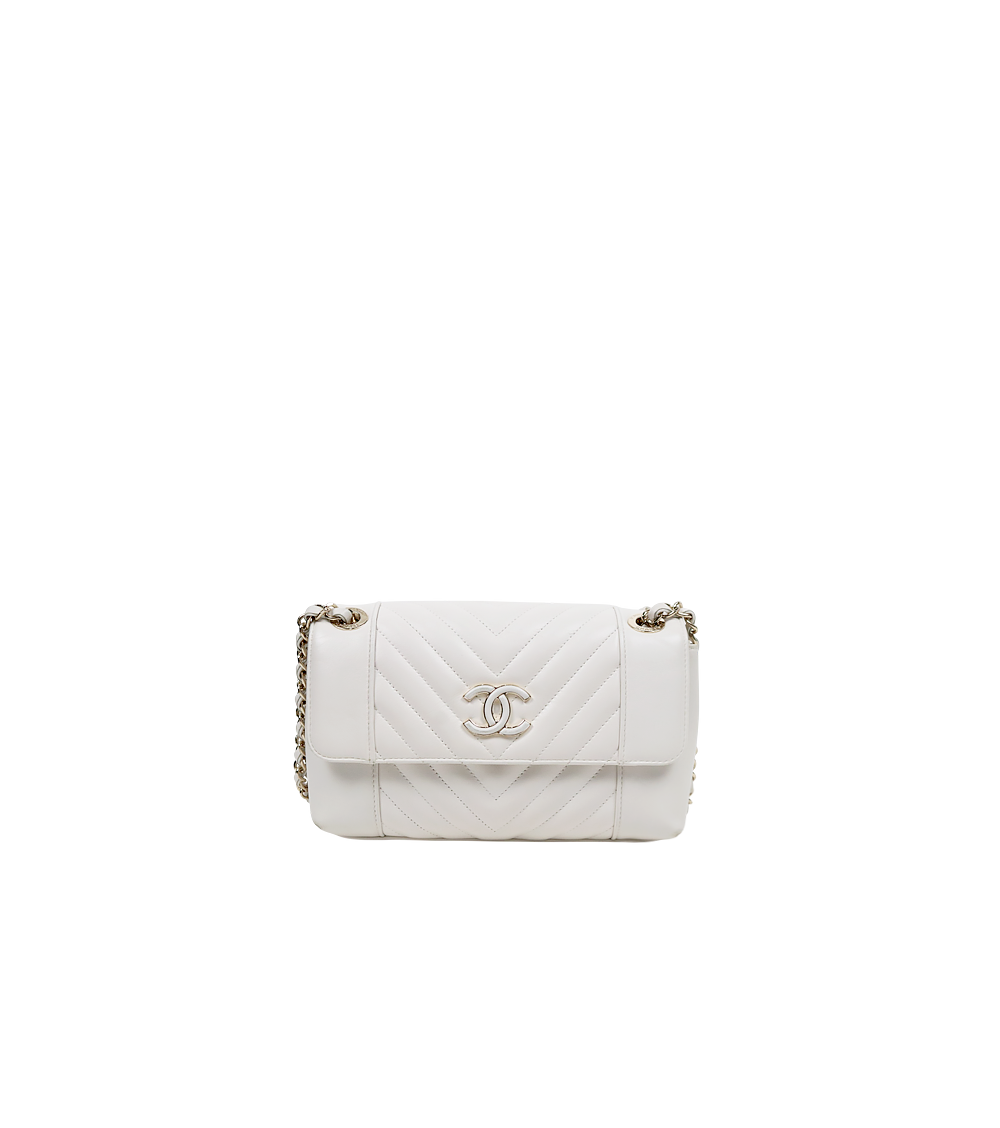 Chanel White Chevron Chain Shoulder Bag