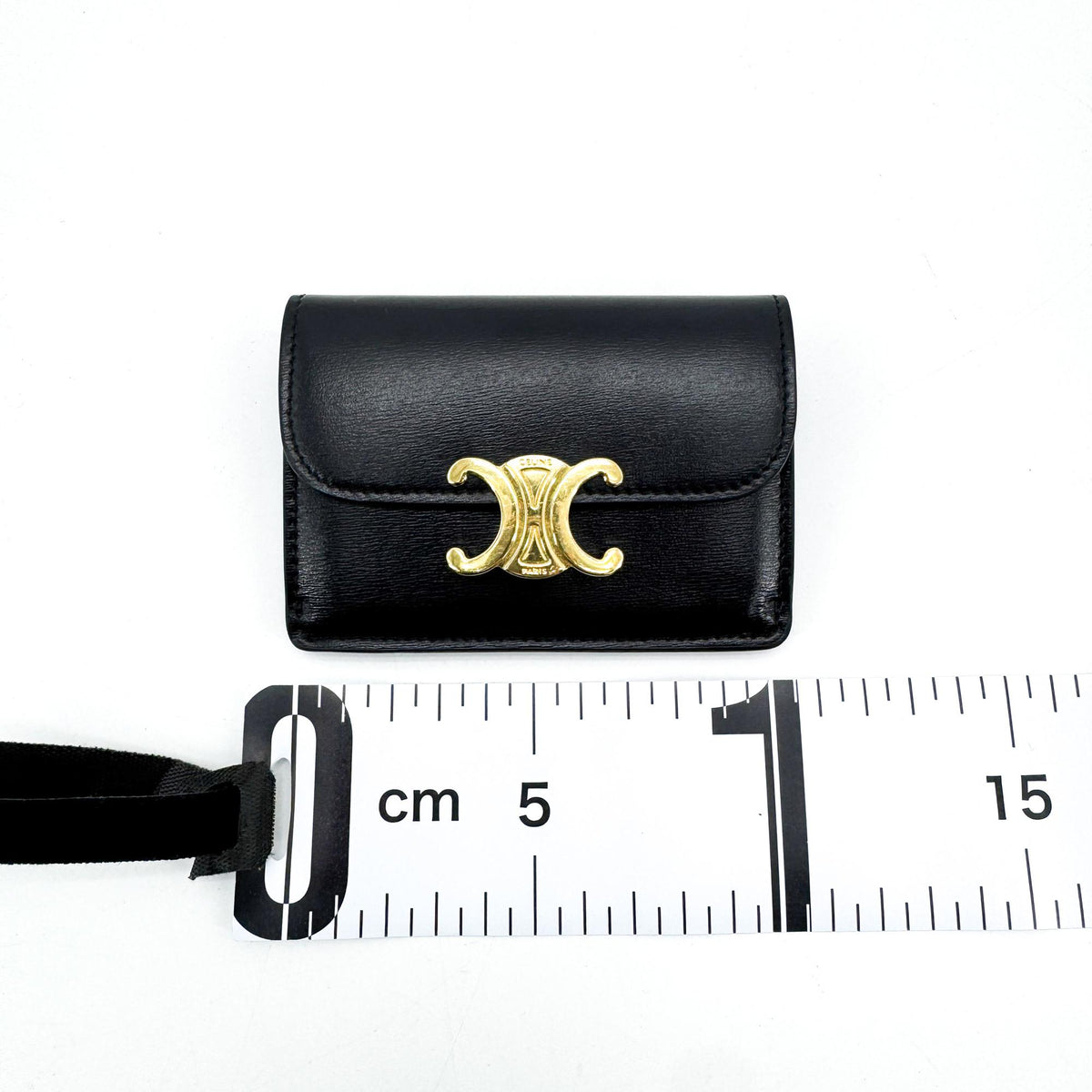 Celine Small Triomphe Wallet Shiny Calfskin Black Gold Hardware