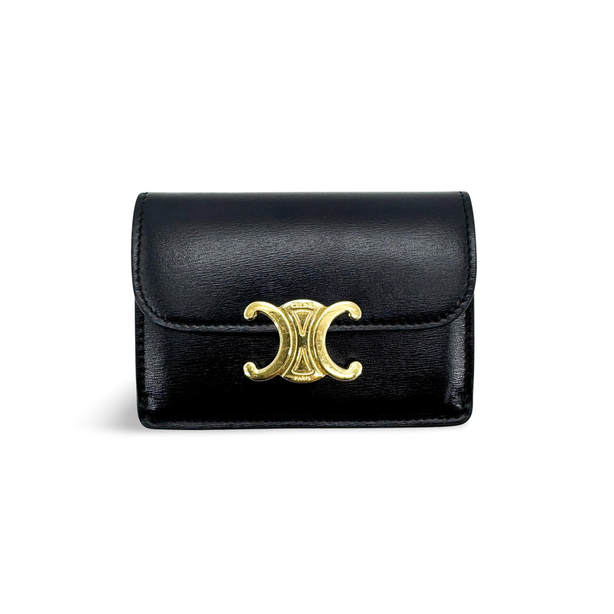 Celine Small Triomphe Wallet Shiny Calfskin Black Gold Hardware