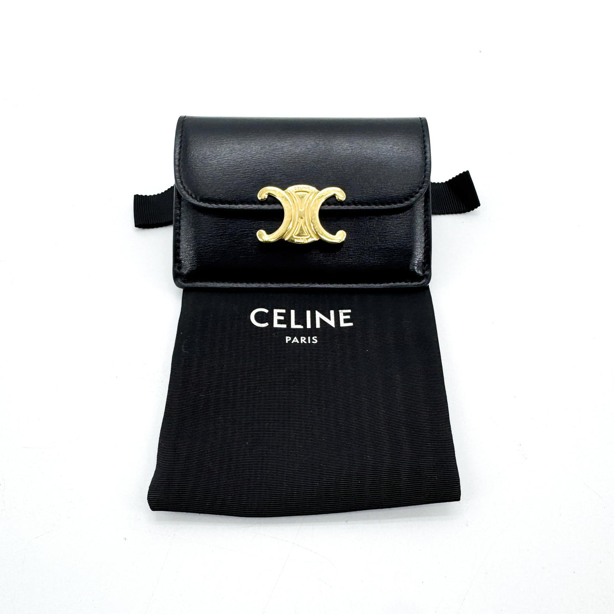 Celine Small Triomphe Wallet Shiny Calfskin Black Gold Hardware