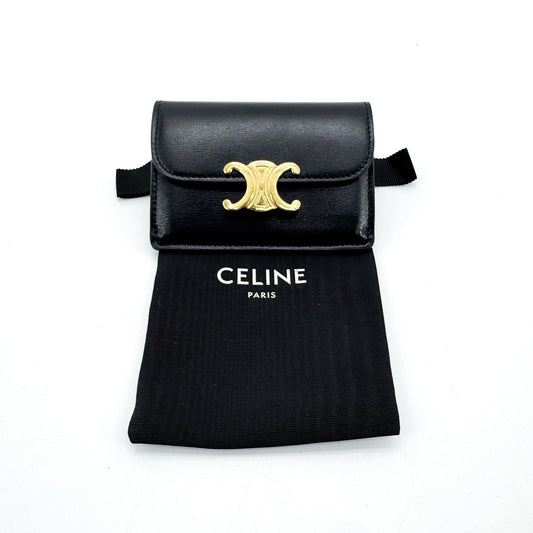 Celine Small Triomphe Wallet Shiny Calfskin Black Gold Hardware
