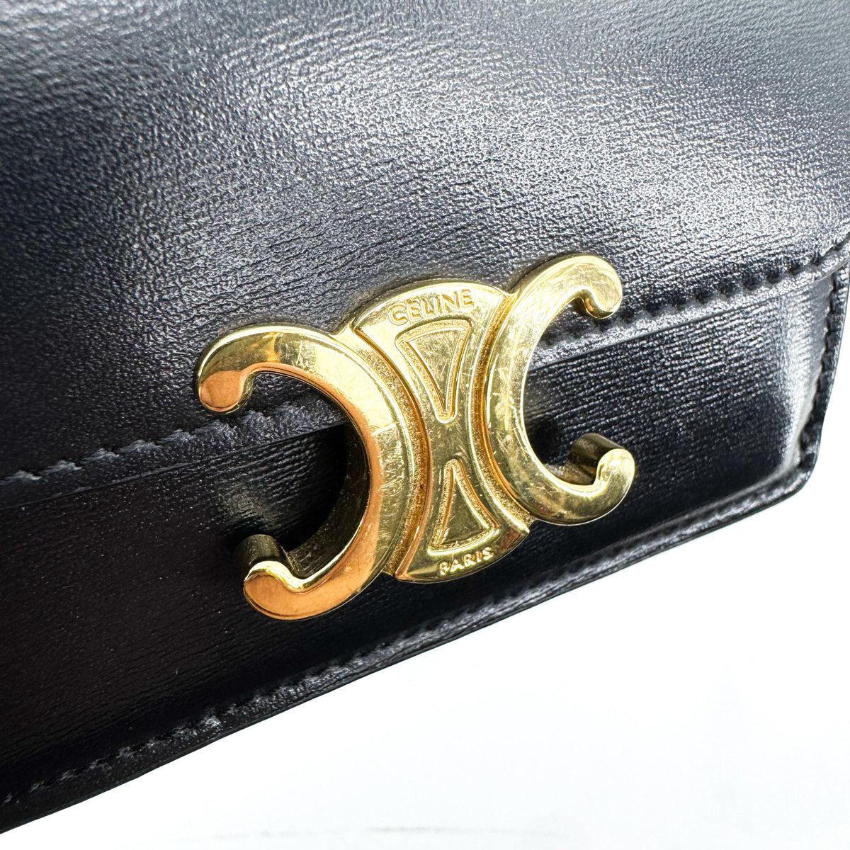 Celine Small Triomphe Wallet Shiny Calfskin Black Gold Hardware