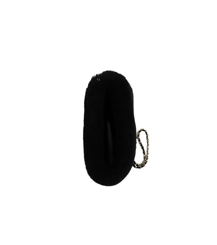 Chanel Black Shearling Chain Shoulder Bag