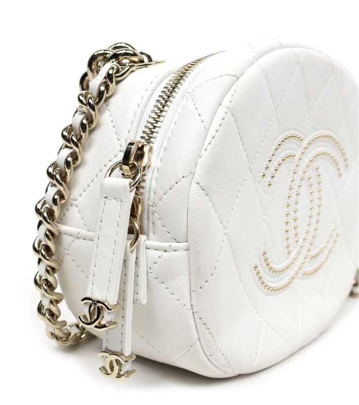 Chanel White Studded CC Chain Shoulder Bag