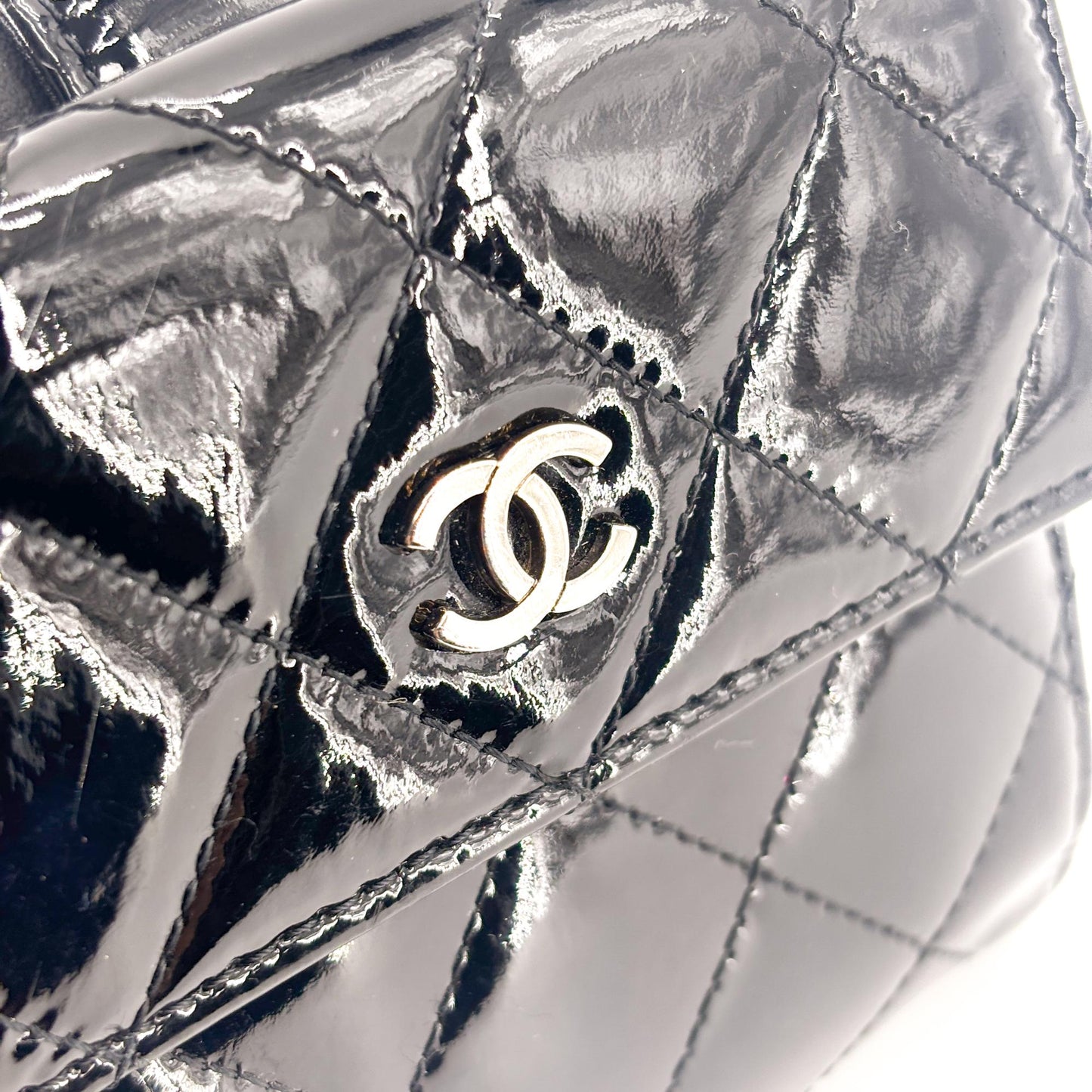 Chanel Classic Small Flap Wallet Patent Black Gold Hardware