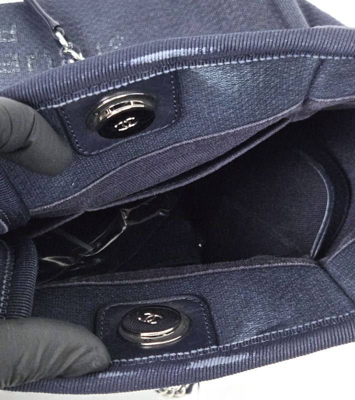 Chanel Navy Canvas Deauville Bag with Built-in Chip