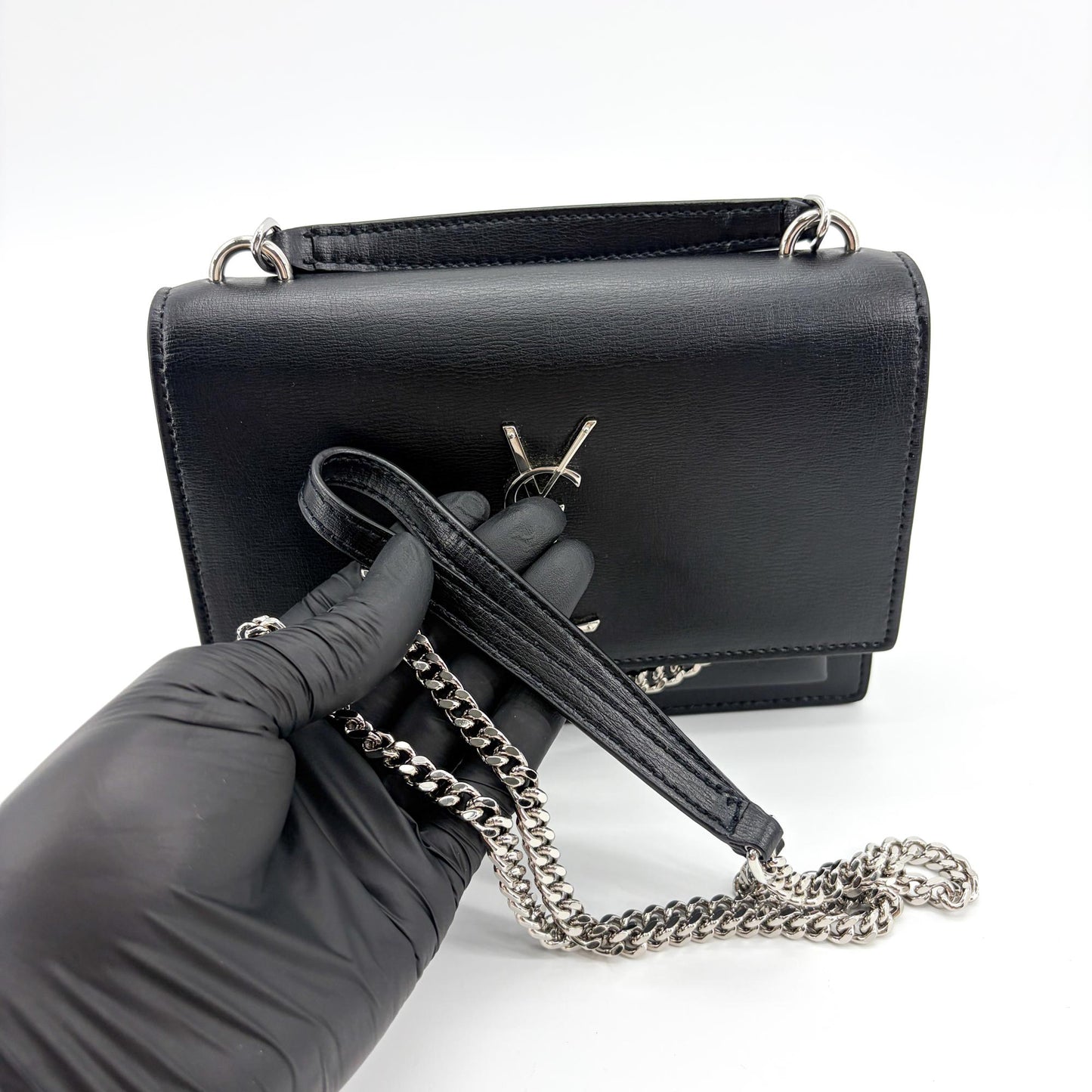 Saint Laurent Medium Sunset Top Handle Shoulder Bag Black Silver Hardware
