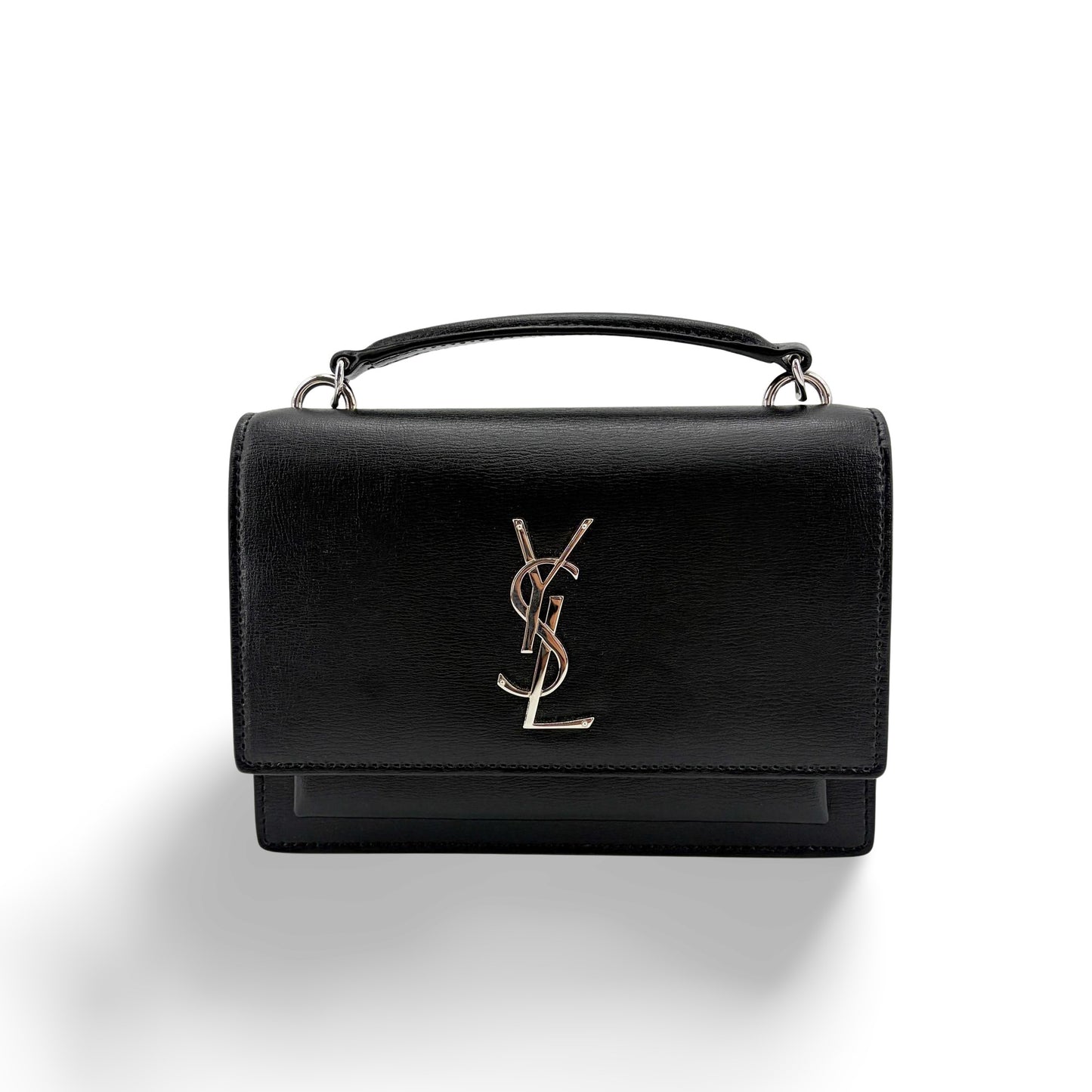 Saint Laurent Medium Sunset Top Handle Shoulder Bag Black Silver Hardware