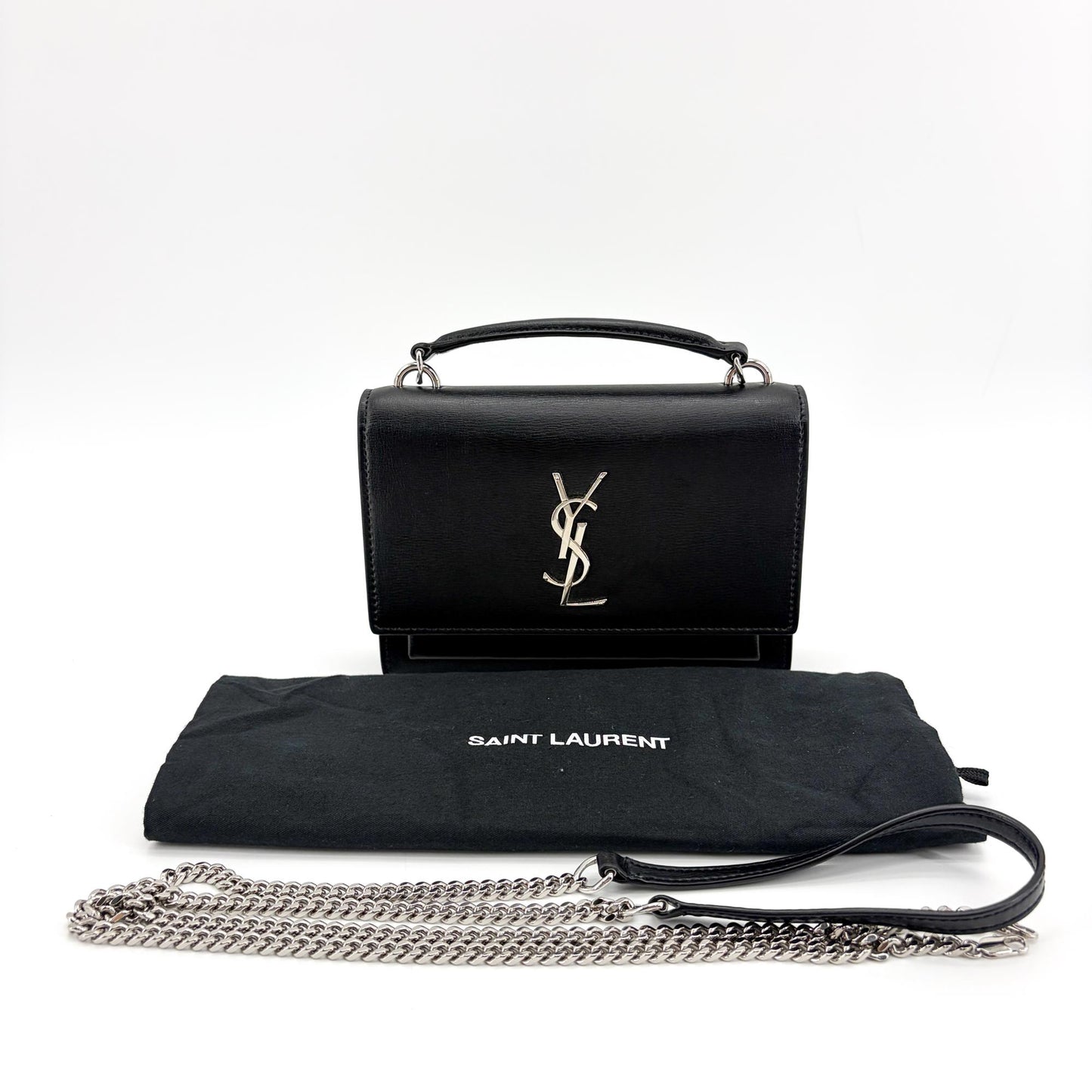 Saint Laurent Medium Sunset Top Handle Shoulder Bag Black Silver Hardware