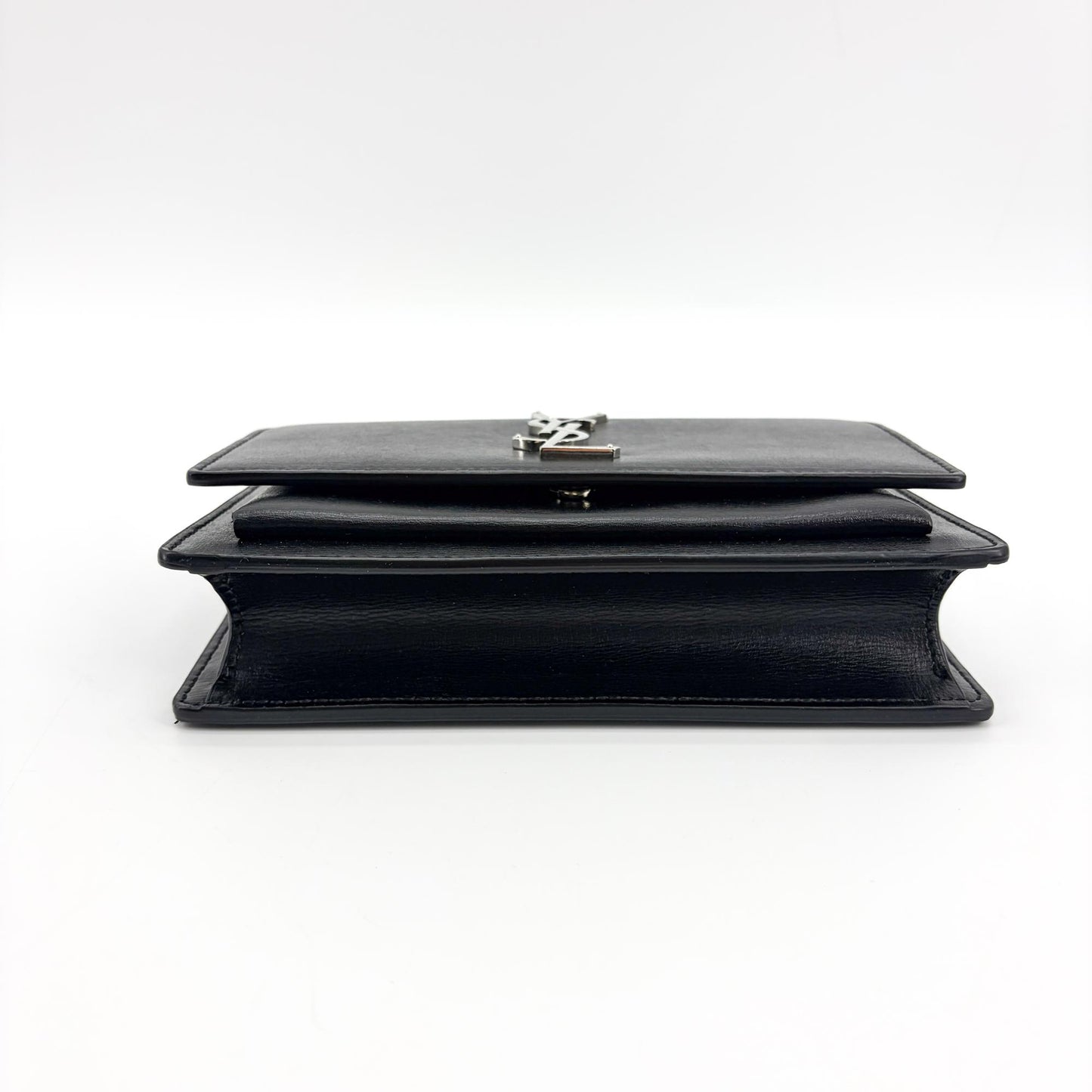 Saint Laurent Medium Sunset Top Handle Shoulder Bag Black Silver Hardware