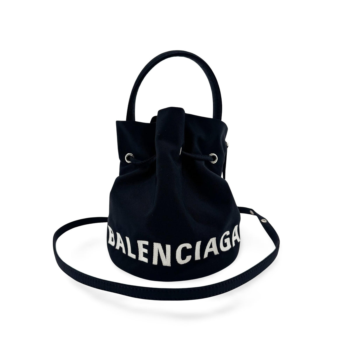Balenciaga Wheel XS Drawstring Bucket Bag Black
