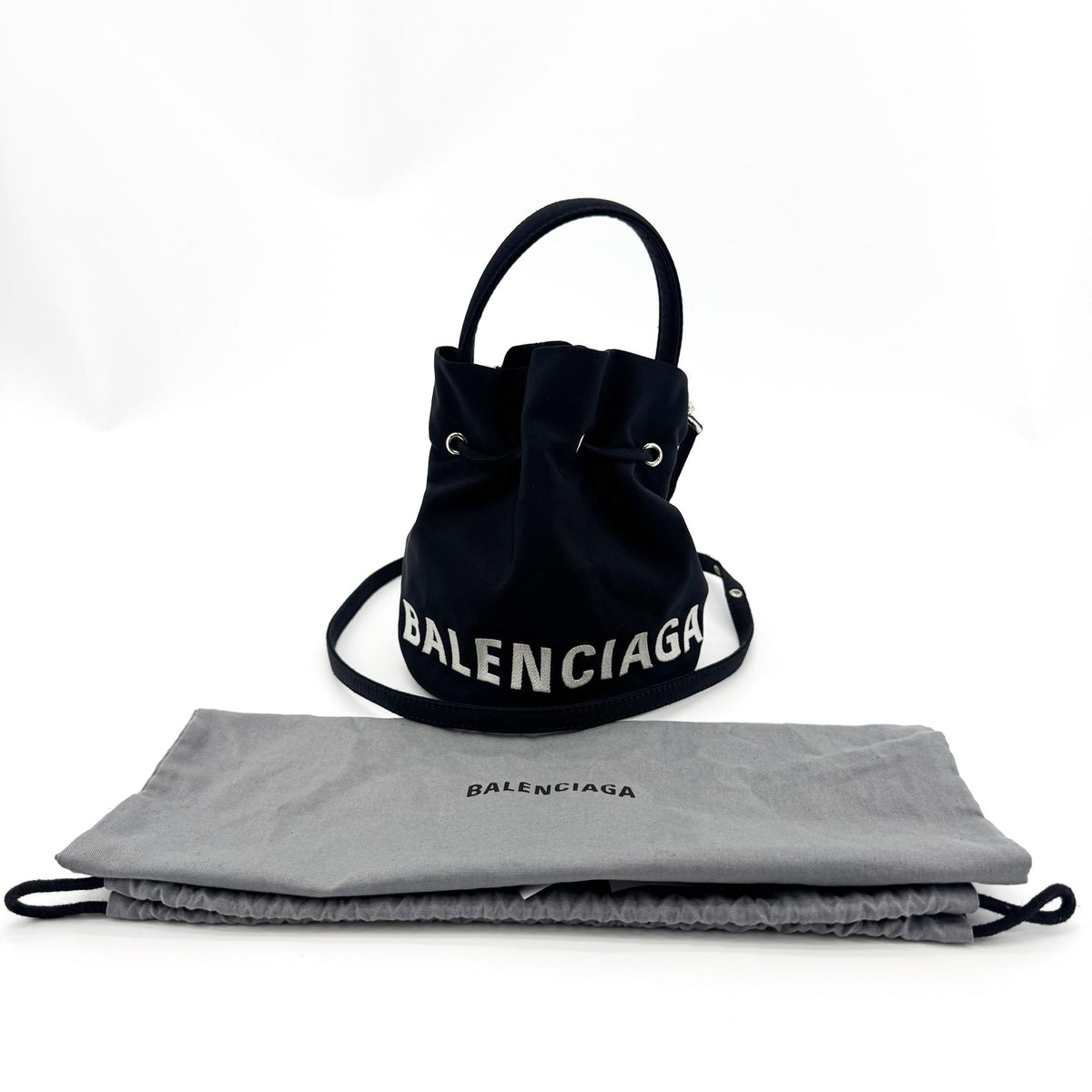 Balenciaga Wheel XS Drawstring Bucket Bag Black