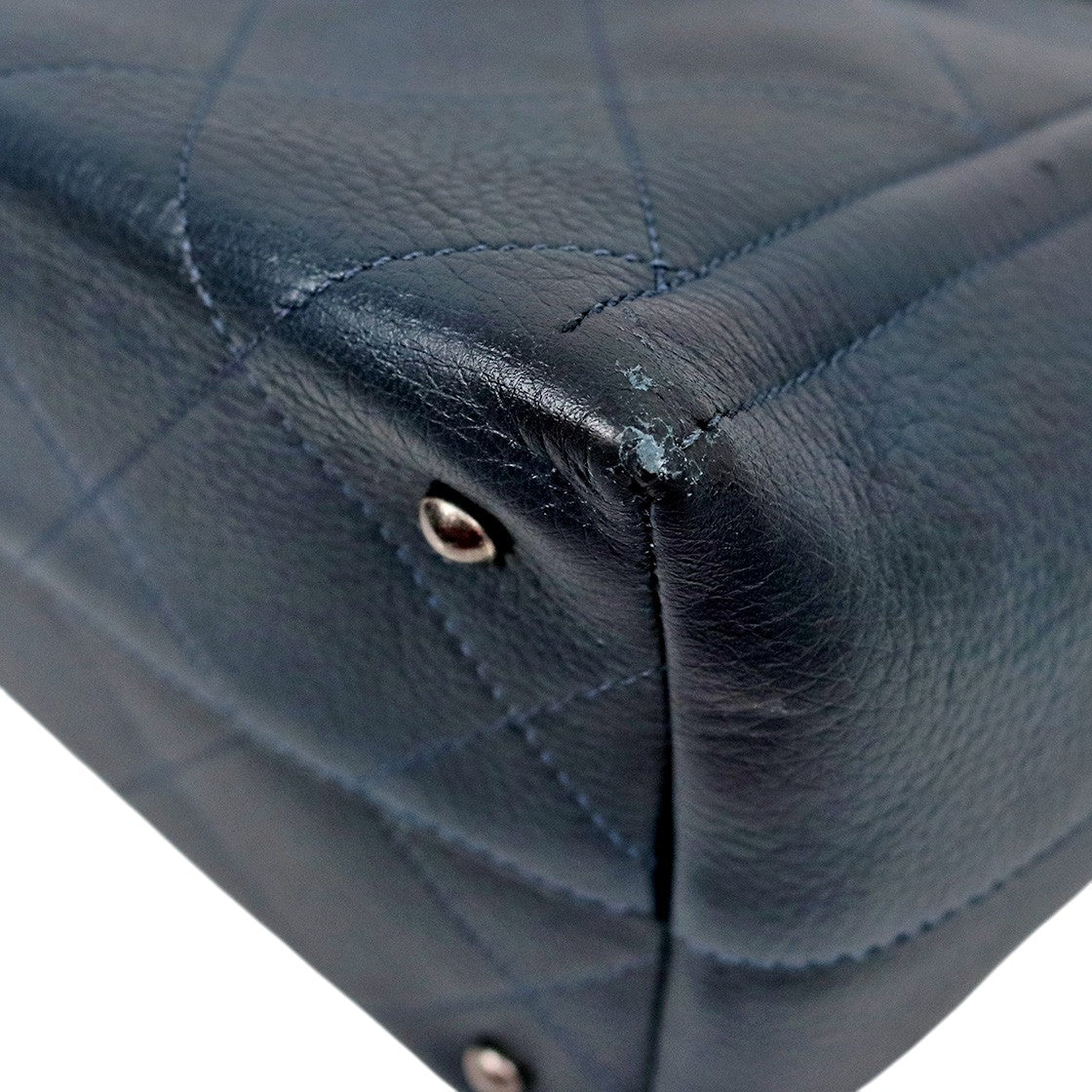 Chanel Navy Leather Large CC Logo Season Shoulder Bag