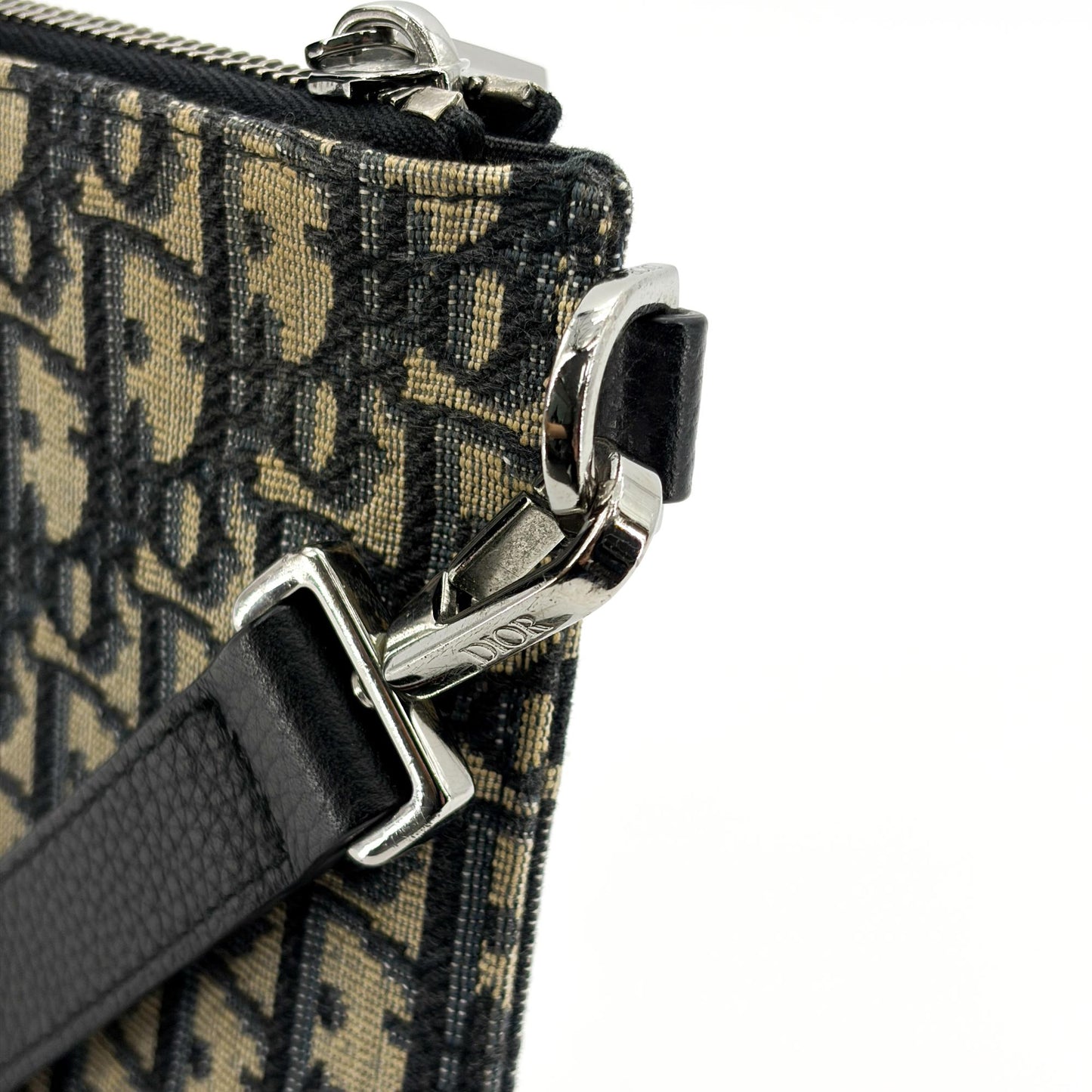 Dior Oblique Zipper Pouch Beige Black