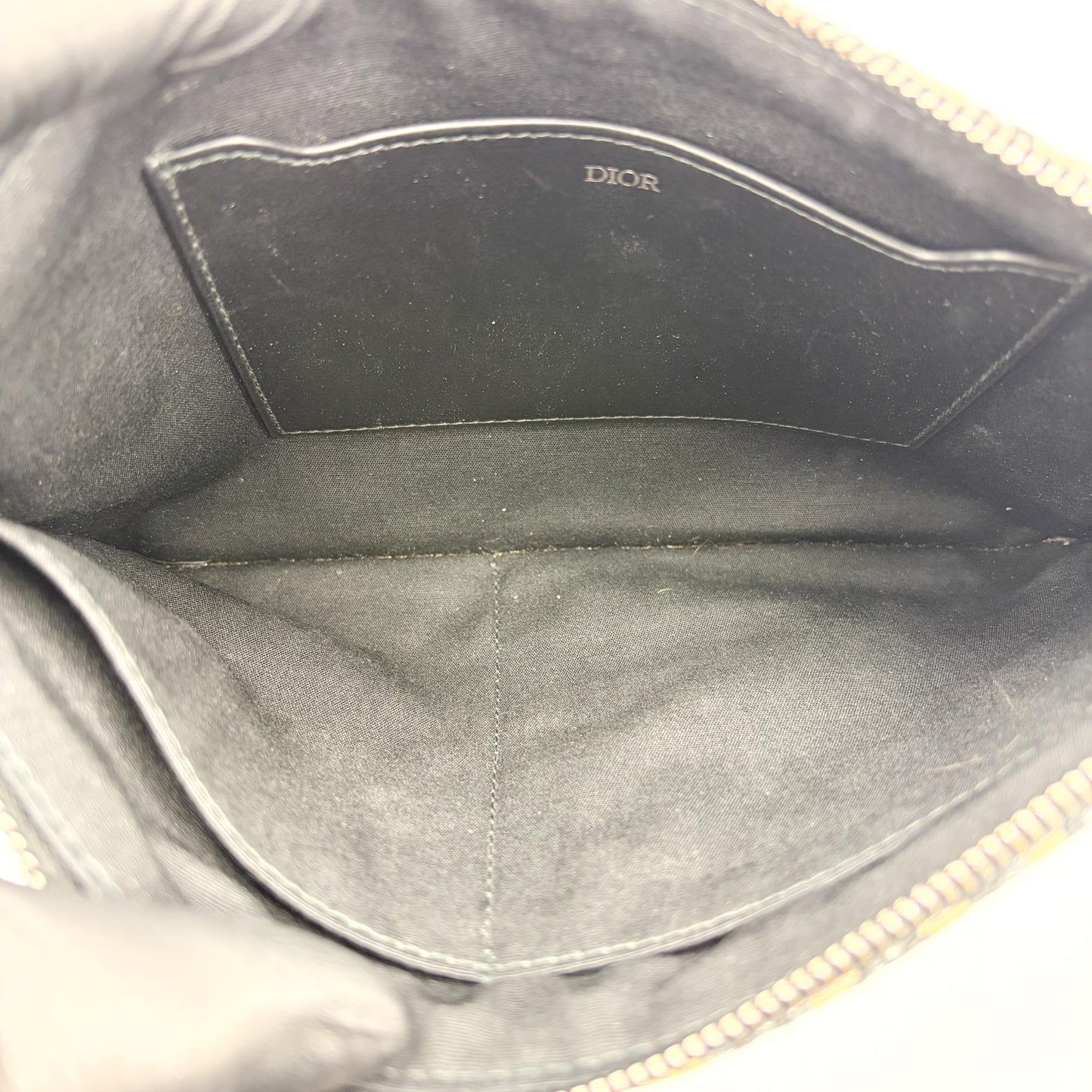 Dior Oblique Zipper Pouch Beige Black