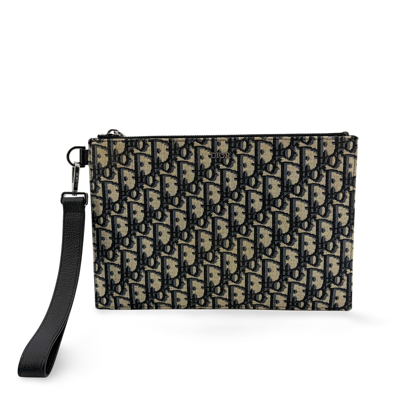 Dior Oblique Zipper Pouch Beige Black