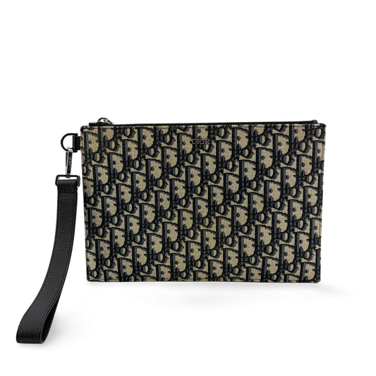 Dior Oblique Zipper Pouch Beige Black