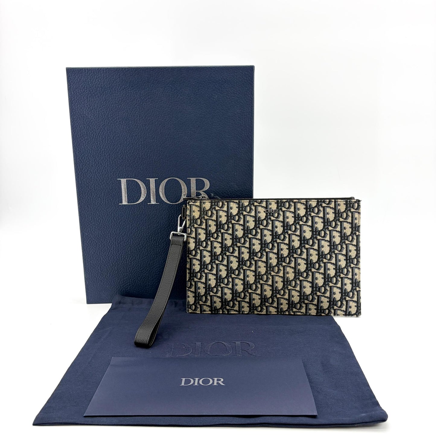 Dior Oblique Zipper Pouch Beige Black