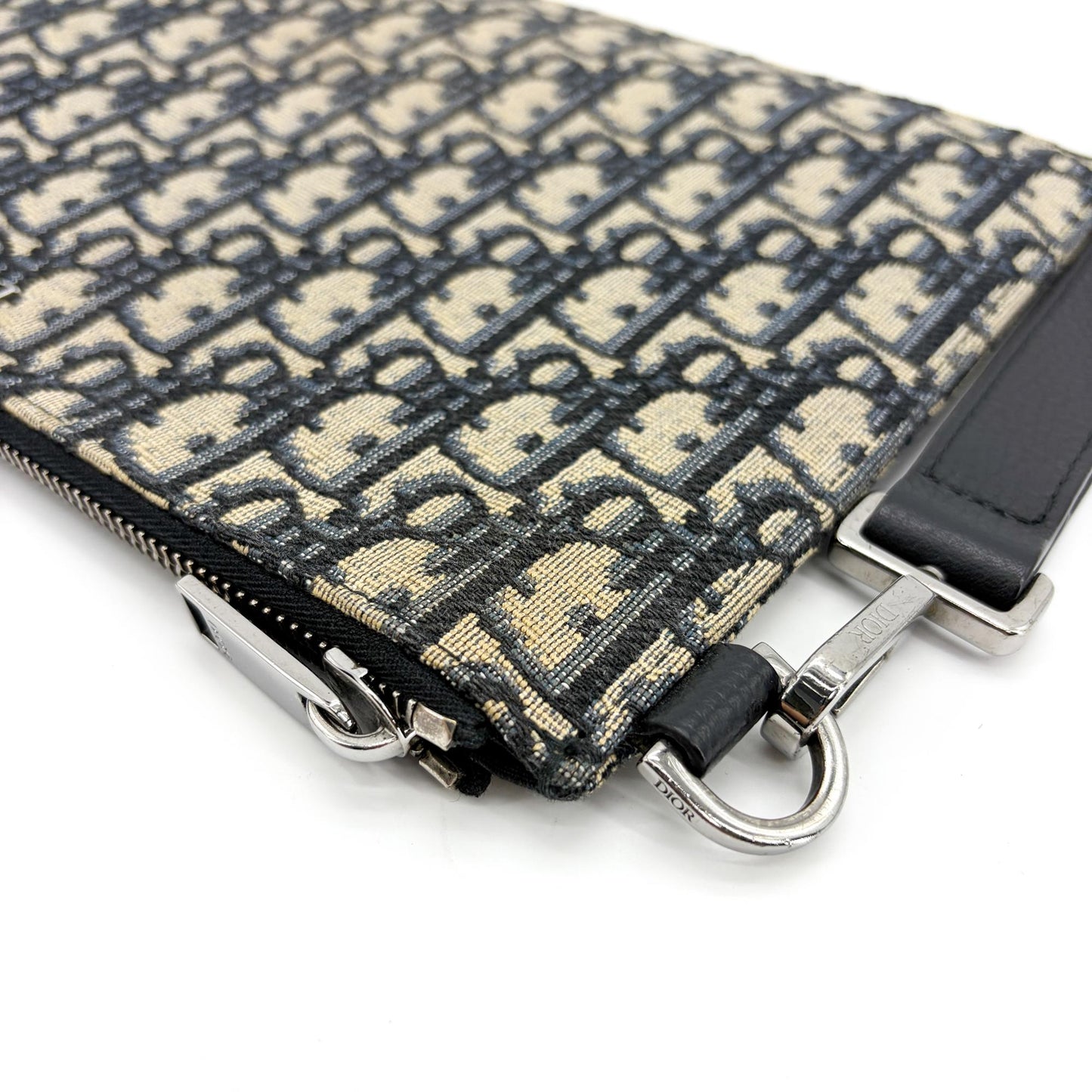 Dior Oblique Zipper Pouch Beige Black