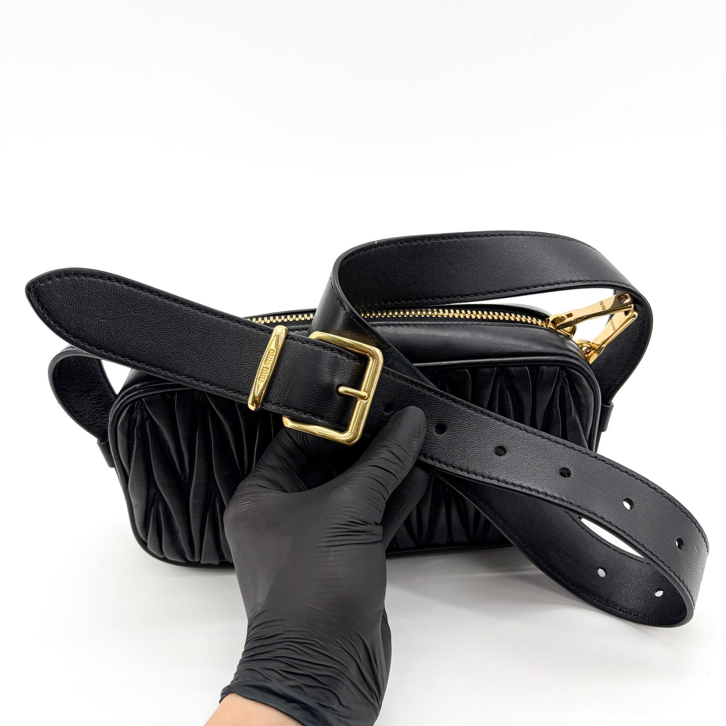 Miu Miu Matelassé Napa Leather Shoulder Bag Black