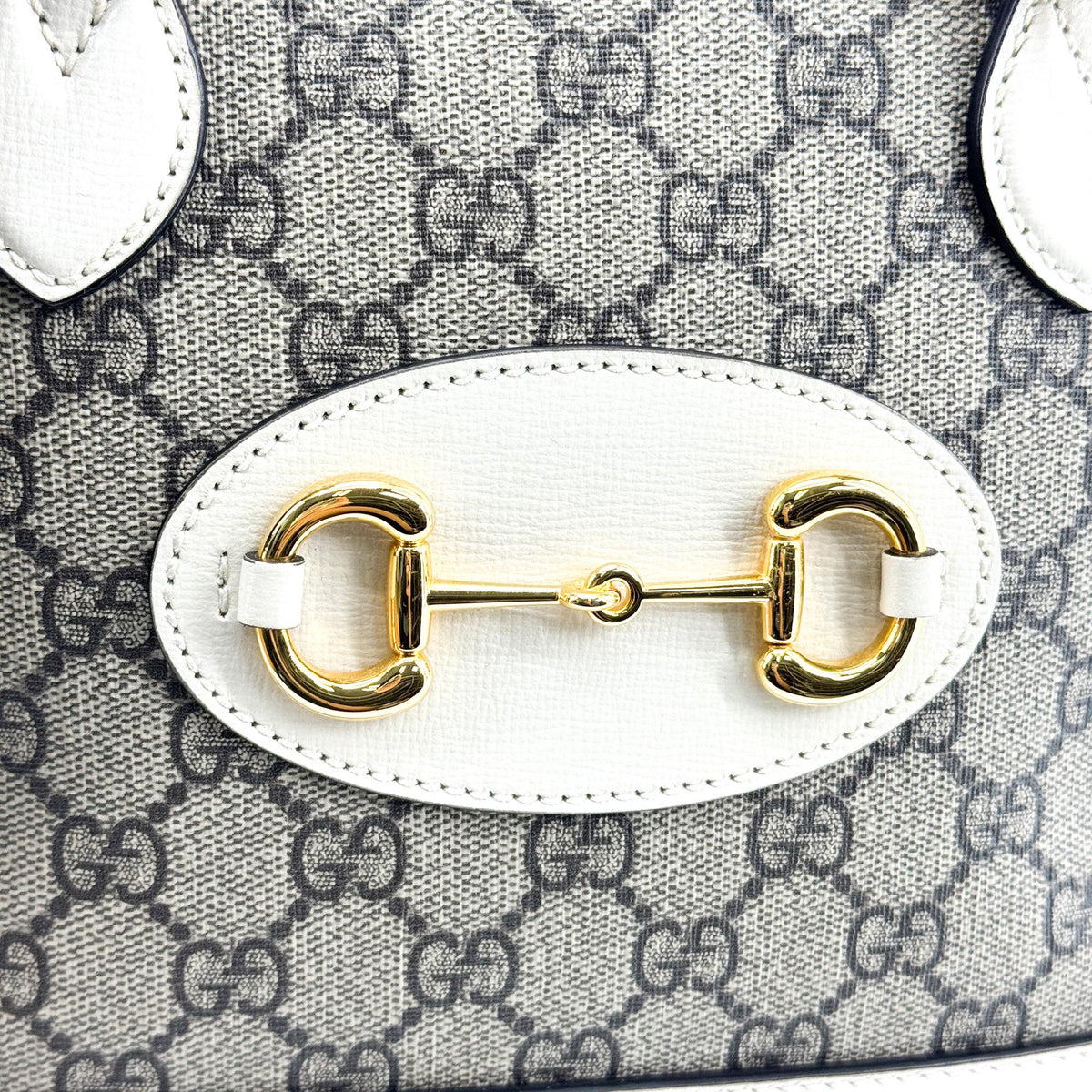 Gucci Horsebit 1955 Small Top Handle Bag Beige White