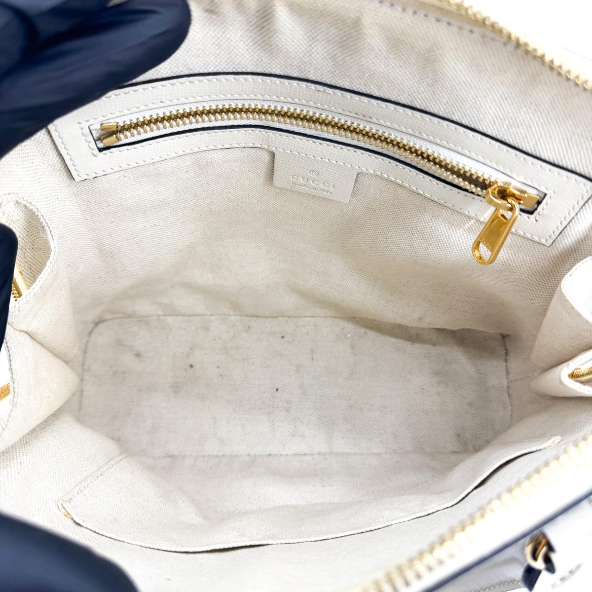 Gucci Horsebit 1955 Small Top Handle Bag Beige White