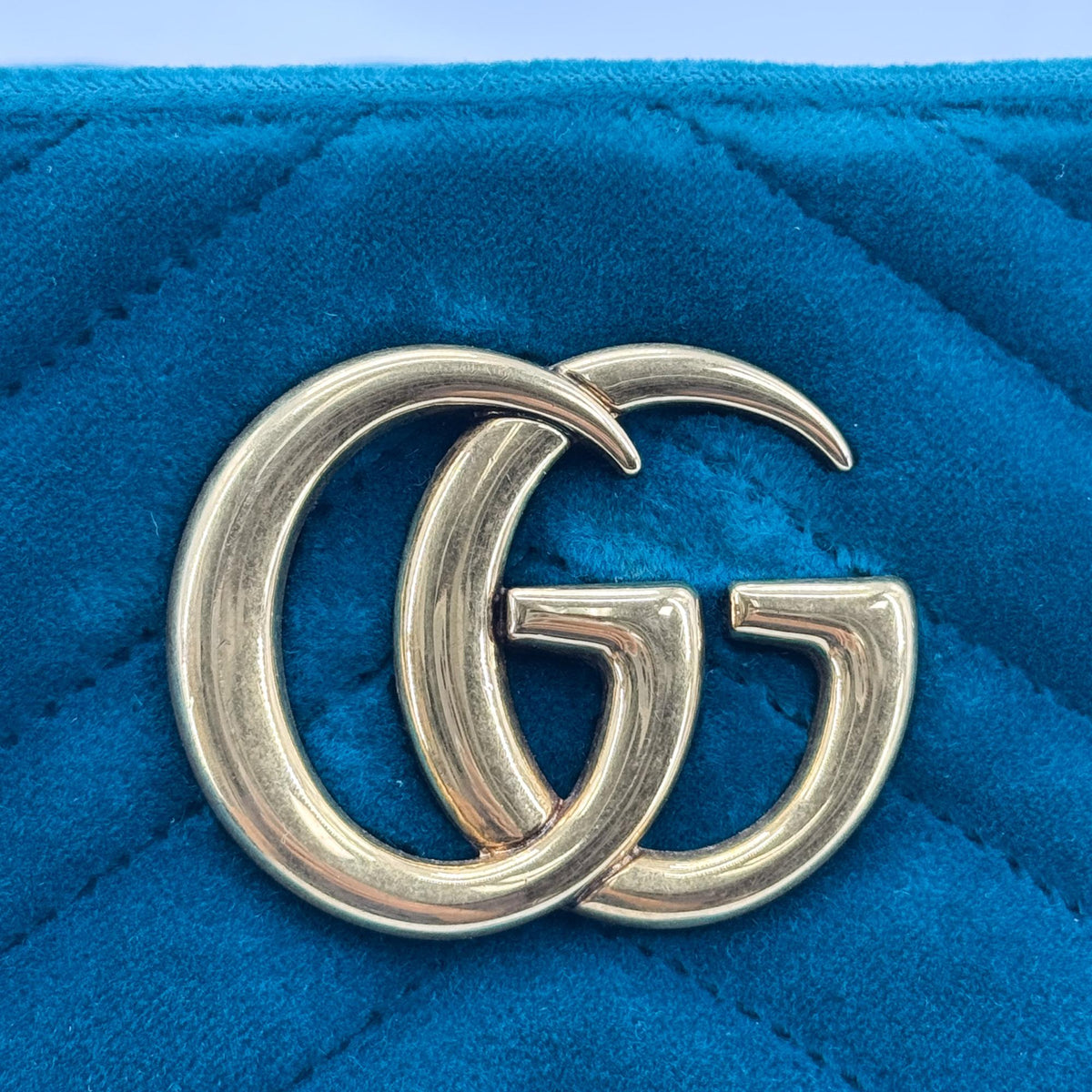 Gucci GG Marmont Mini Velvet Crossbody Bag Petrol Blue