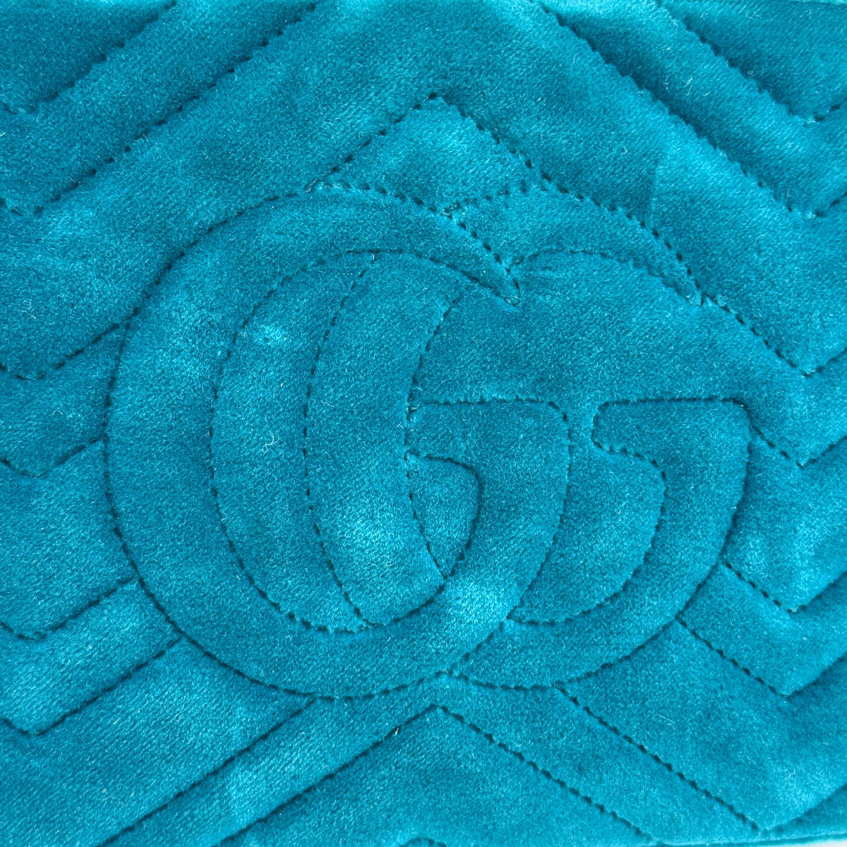 Gucci GG Marmont Mini Velvet Crossbody Bag Petrol Blue