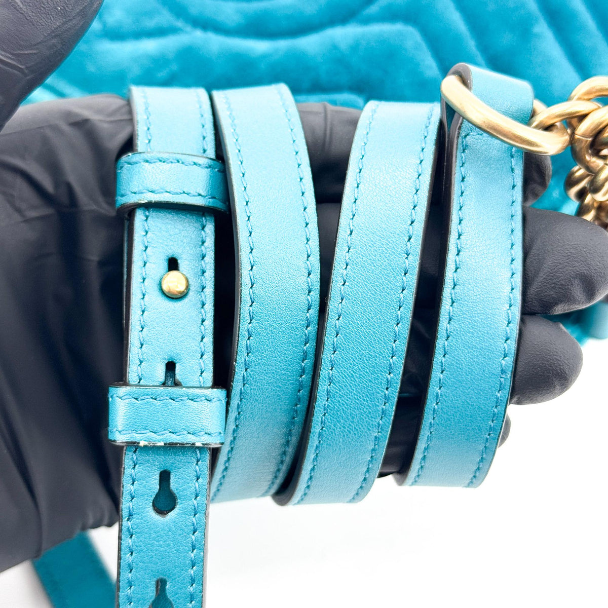 Gucci GG Marmont Mini Velvet Crossbody Bag Petrol Blue