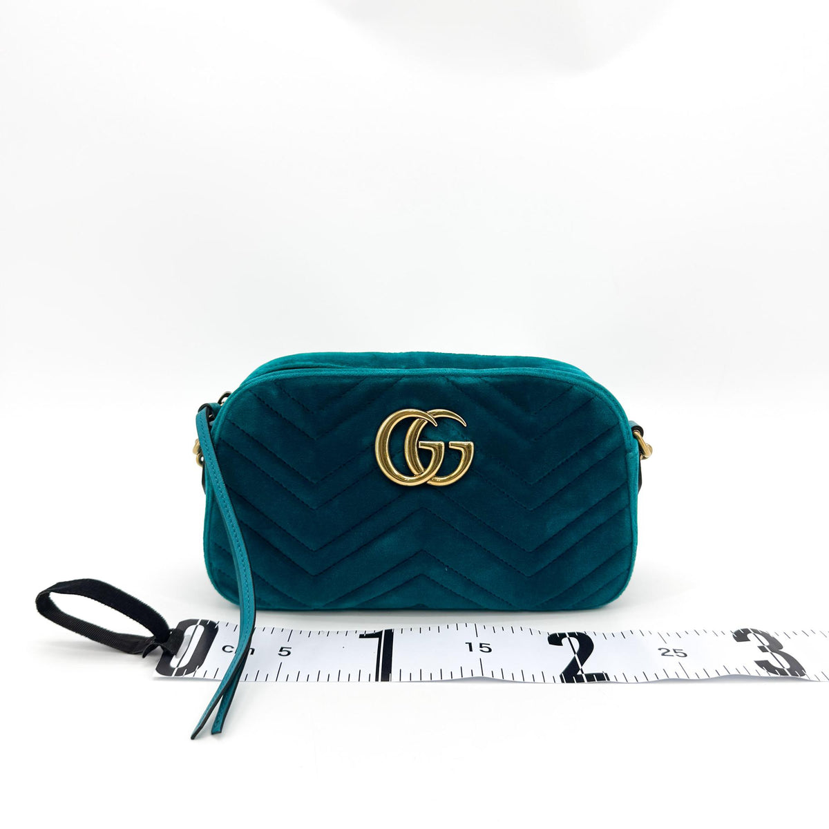 Gucci GG Marmont Mini Velvet Crossbody Bag Petrol Blue